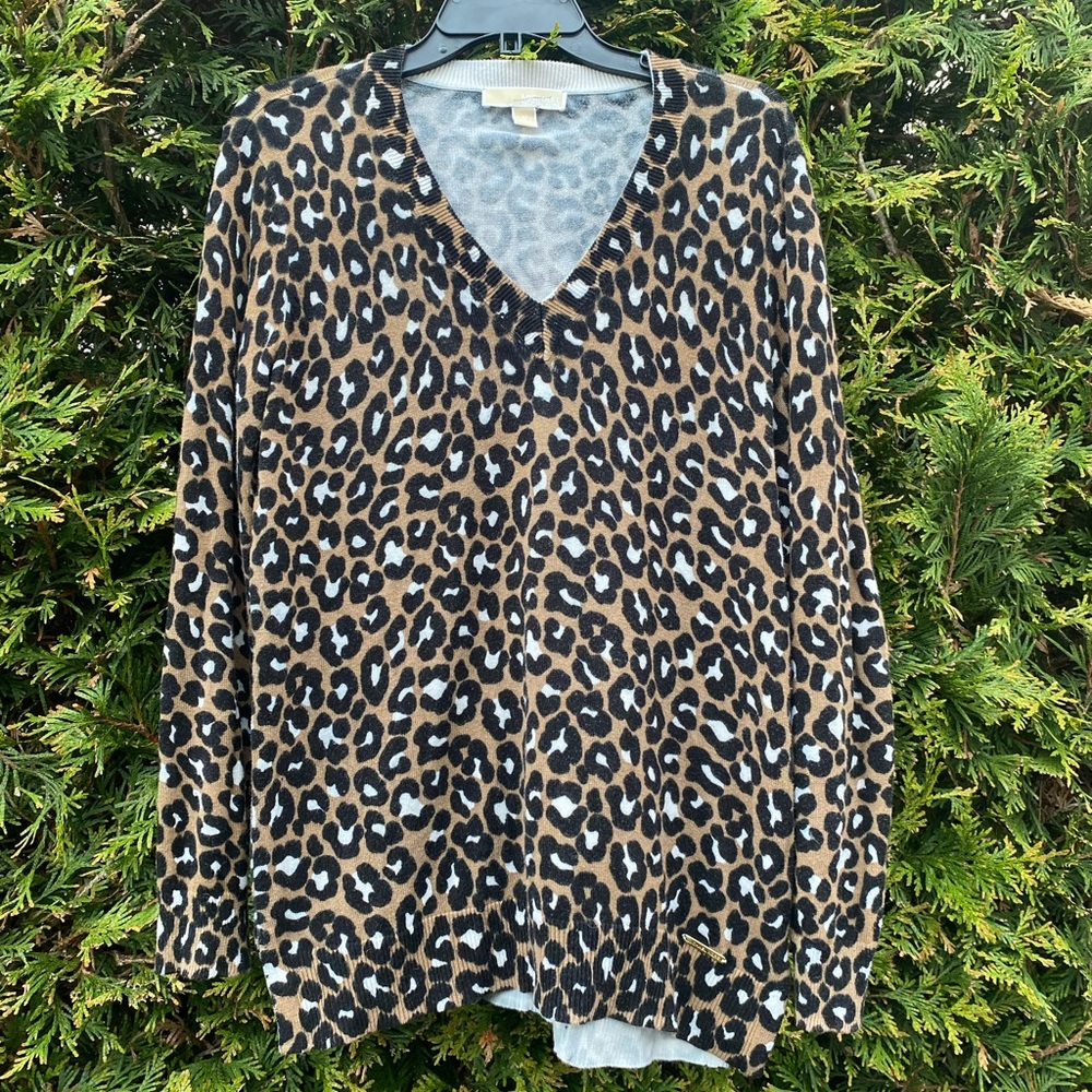 Michael Kors Animal print V-neck Sweater Size M